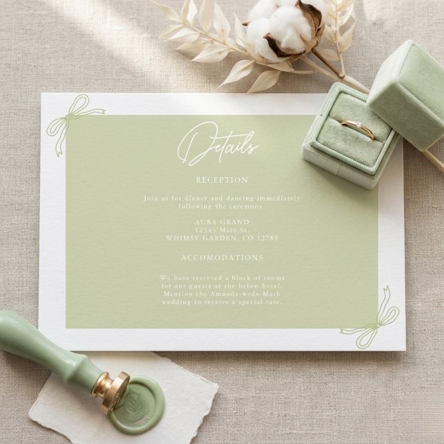 Sage Green Stripes Bow Wedding Enclosure Card (Creator Uploaded)