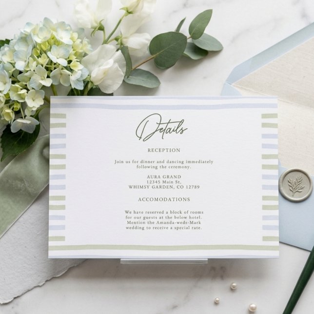 Sage Green Stripes Bow Wedding Enclosure Card (Creator Uploaded)