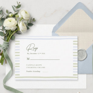 Sage Green Stripes Bow Wedding Enclosure Card
