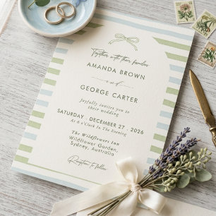 Sage Green Stripes Bow Wedding Invitation