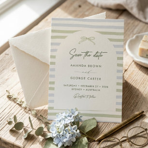Sage Green Stripes Bow Wedding Invitation