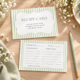 Sage Green Stripes Bridal Shower Recipe card