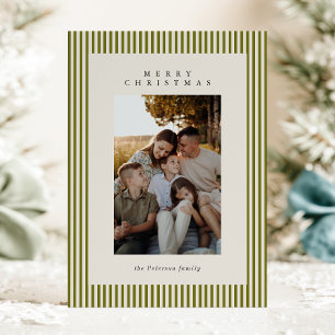 Sage Green Stripes Christmas Photo Holiday Card