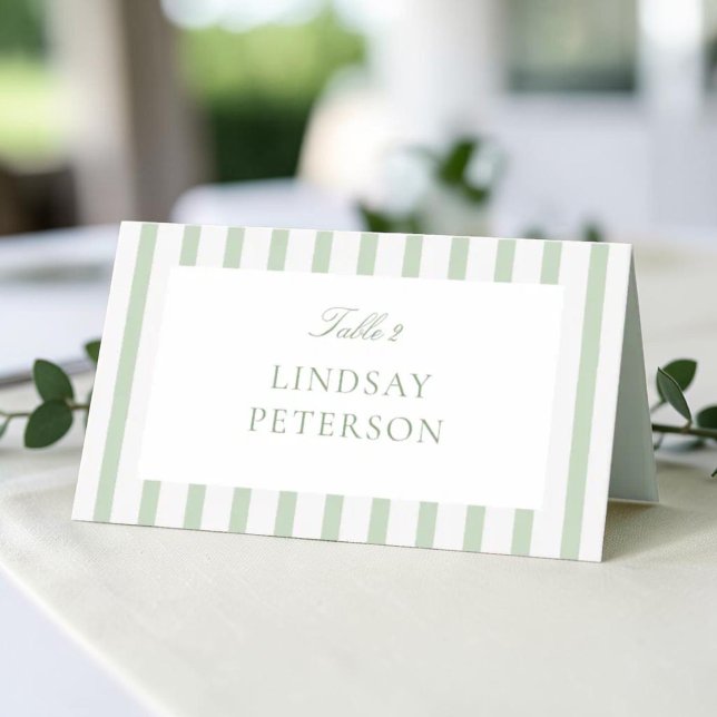 Sage Green Stripes Classic Wedding Place Card (Creator Uploaded)