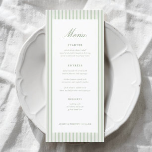 Sage Green Stripes Classic Wedding Table Menu