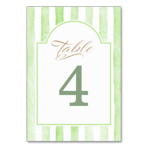 Sage Green Stripes Elegant Baby Shower Table Number