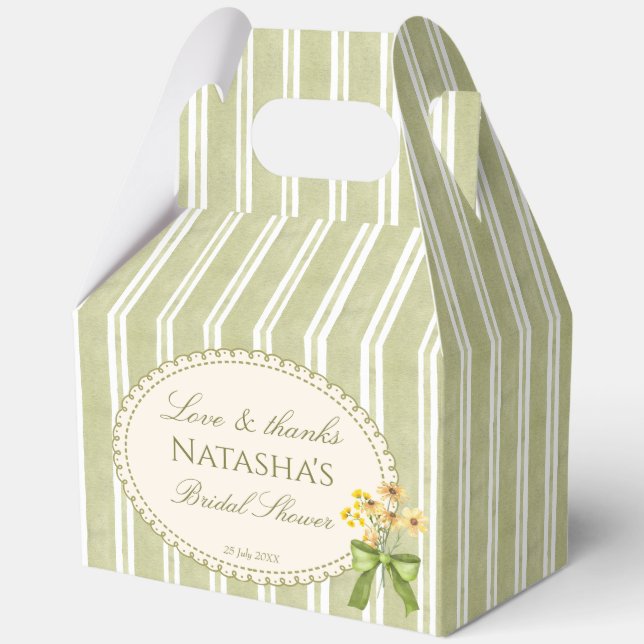 Sage green stripes elegant bridal shower favours favour box (Front)