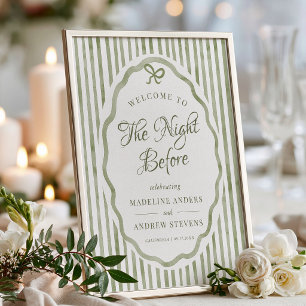 Sage Green Stripes Garden Wedding Rehearsal Poster