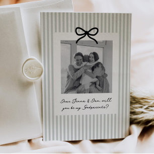 Sage Green Stripes Godparents Proposal Invitation