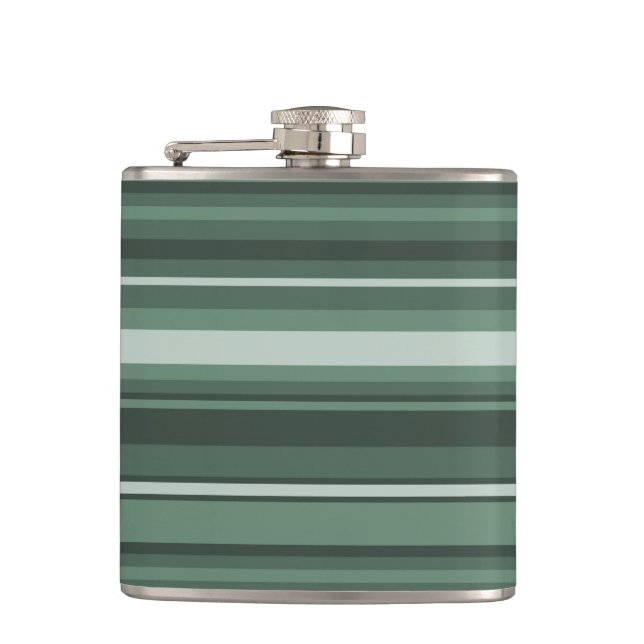 Sage green stripes hip flask (Front)