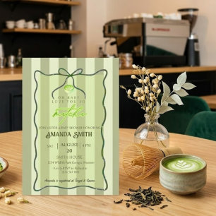 Sage Green Stripes Love You So Matcha Baby Shower Invitation