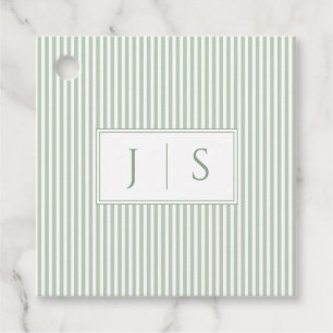 Sage Green Stripes Monogram Wedding Favour Tags