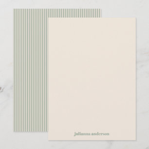 Sage Green Stripes Personalised Stationery Name  Card