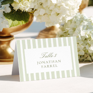 Sage Green Stripes Place Cards