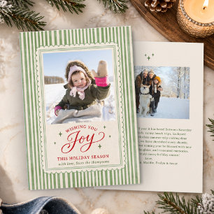 Sage Green Stripes Scalloped Frame Joy Holiday Card