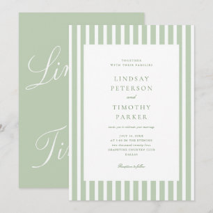 Sage Green Stripes Summer Classic Wedding Invitation