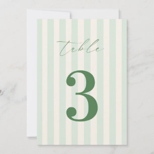 Sage Green Stripes Table Number Card