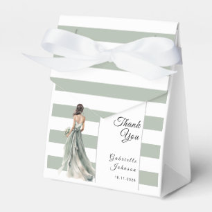 Sage Green Stripes Watercolor Bride Bridal Shower Favour Box