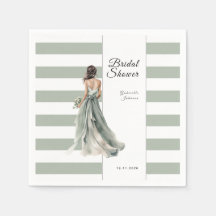 Sage Green Stripes Watercolor Bride Bridal Shower