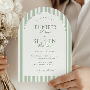 Sage Green Stripes Wedding Invitation