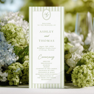 Sage Green Stripes Wedding Program Invitation