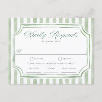 Sage Green Stripes Wedding RSVP Cards