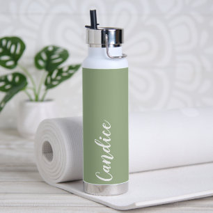 Sage Green Stylised Wedding Bridesmaid Name Water Bottle