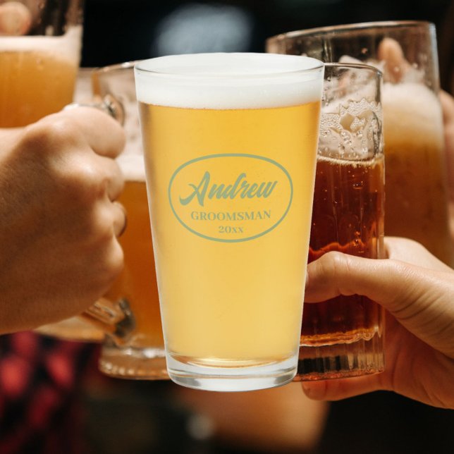 Sage Green Stylised Wedding Groomsman Glass (In Situ)