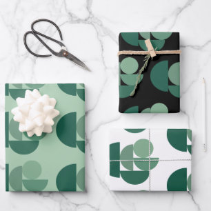 Sage Green Stylish Geometric Shapes Pattern Wrapping Paper Sheet