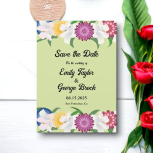 Sage Green Summer Boho Elegant Floral Wedding Save The Date