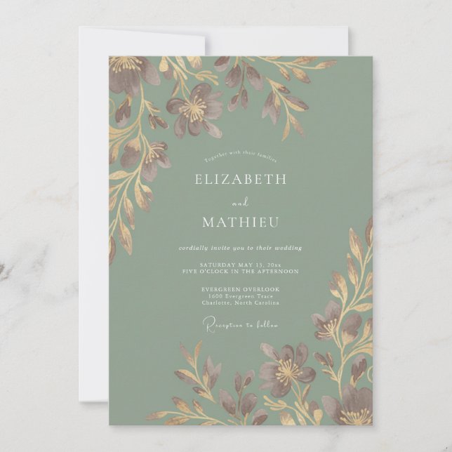 Sage Green Sumptuous Floral Wedding Invitation (Front)