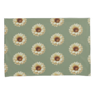 Sage Green Sunflower Floral Pillowcase Set