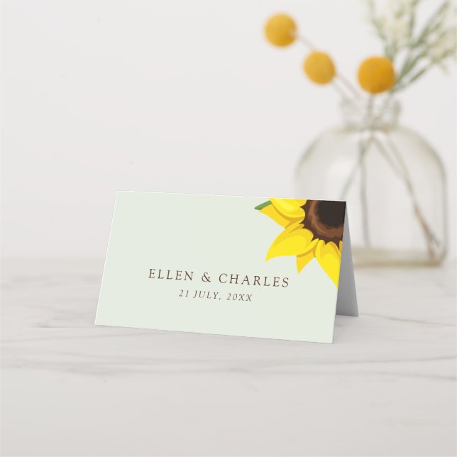 Sage Green Sunflower Themed Guest Place Table Card (Back)