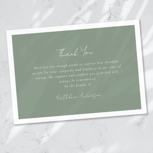 Sage Green Sympathy Funeral  Thank You Card (Creator Uploaded)