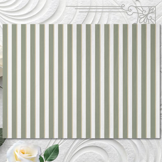 Sage Green Tan White Stripe Tissue Paper (Creator Uploaded)