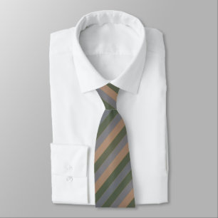 Sage Green Taupe Beige Diagonal Striped  Tie