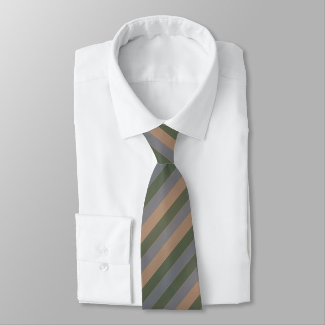 Sage Green Taupe Beige Diagonal Striped  Tie (Tied)