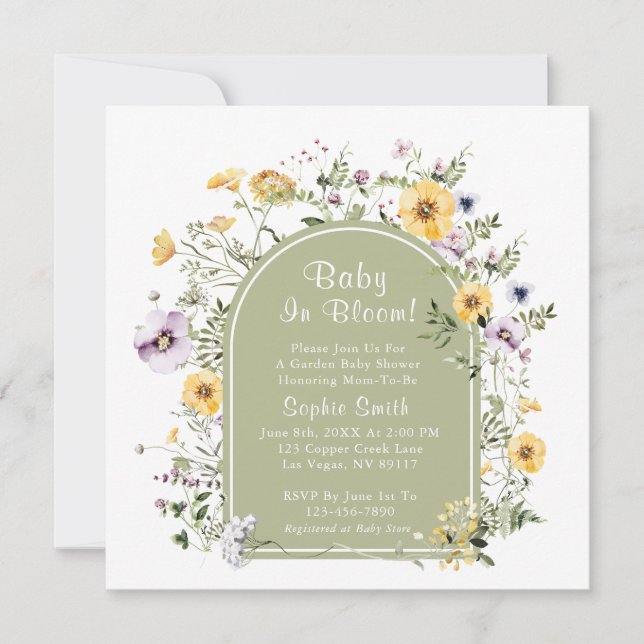 Sage Green Tea Party Baby In Bloom Baby Shower Invitation (Front)