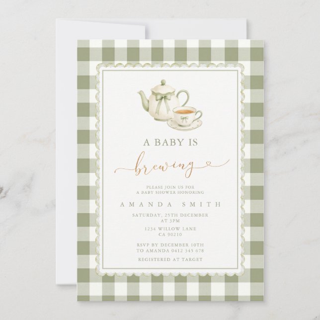 Sage Green Tea Party Baby Shower Invitation (Front)