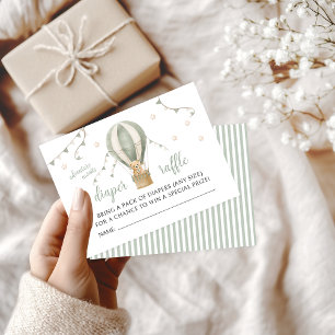 Sage Green Teddy Balloon Baby Shower Diaper Raffle Enclosure Card