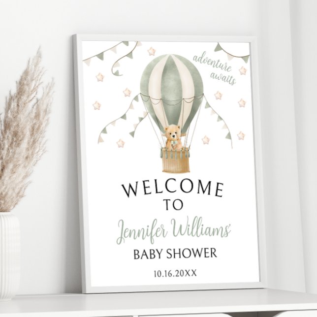 Sage Green Teddy Balloon Baby Shower Welcome Sign (Creator Uploaded)