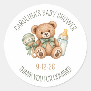 Sage Green Teddy Bear Baby Shower Favour Stickers