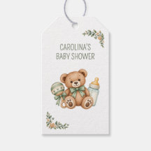 Sage Green Teddy Bear Baby Shower Gift Tags