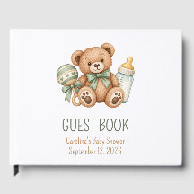 Sage Green Teddy Bear Baby Shower Guest Book