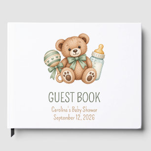 Sage Green Teddy Bear Baby Shower Guest Book