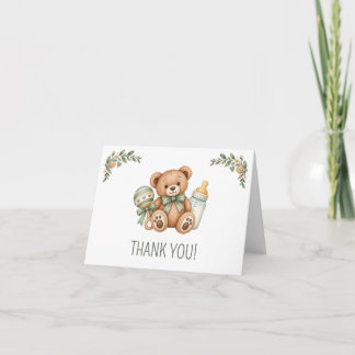 Sage Green Teddy Bear Baby Shower Thank You Card