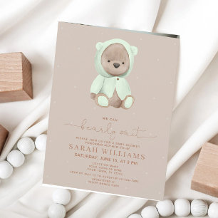 Sage Green Teddy Bear Minimalist Baby Shower Invitation