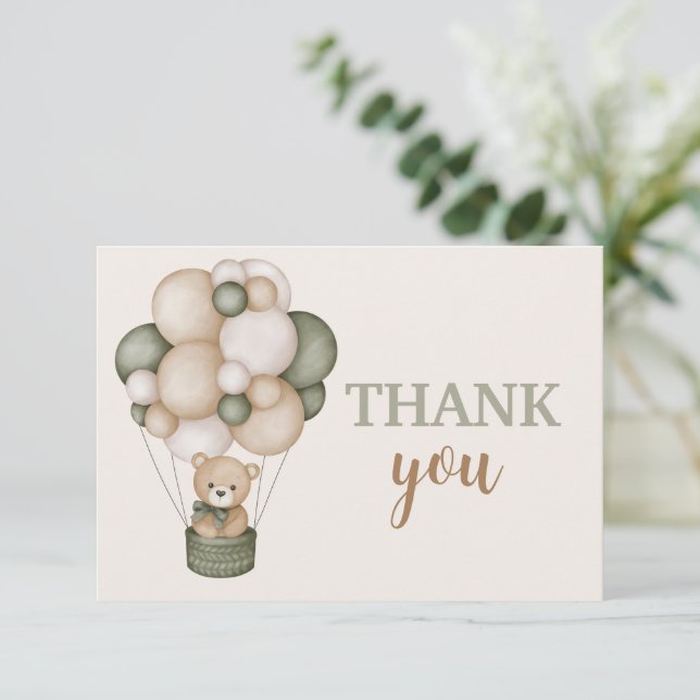Sage Green Teddy Bear thank you Card (Standing Front)