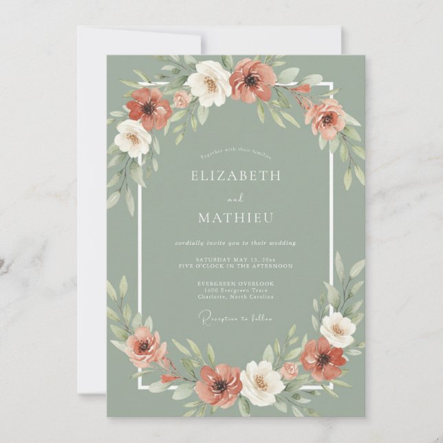 Sage Green Terracotta Botanical Wedding Invitation (Front)