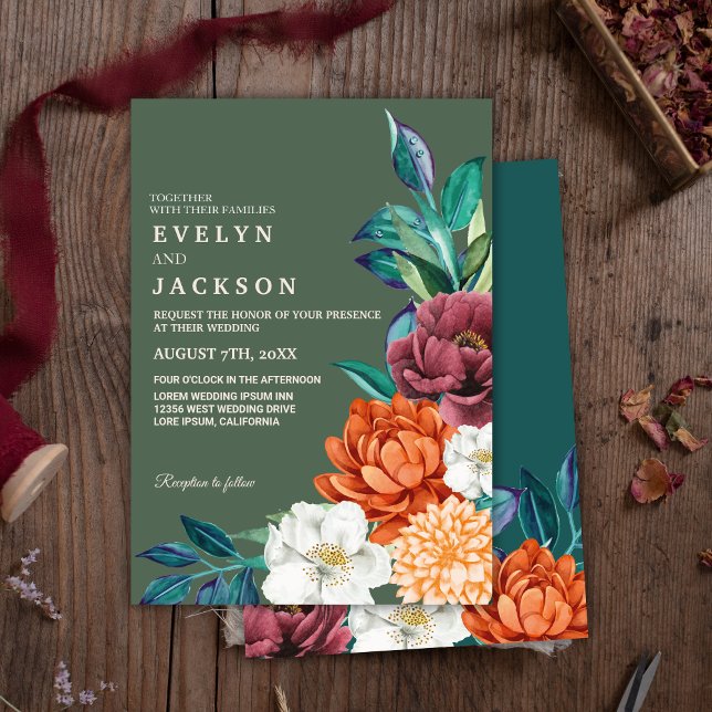 Sage green Terracotta floral Fall Wedding  Invitation (Creator Uploaded)